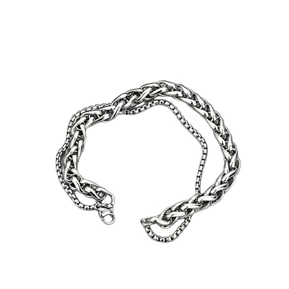 Titanium Steel Unisex Double Silver Bracelet - Picture 3 of 6
